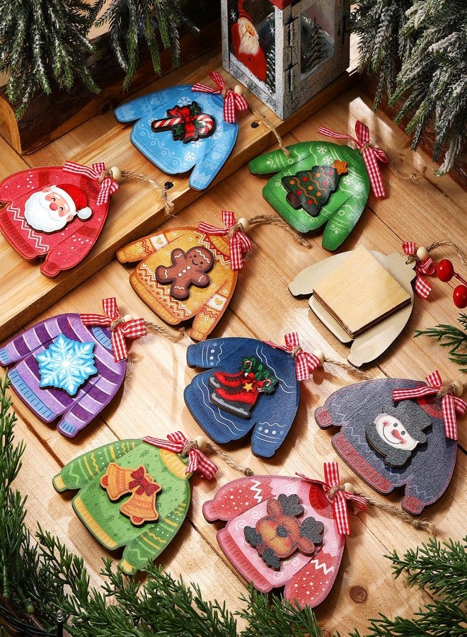 Threehoney 10 Pcs Christmas Gift Card Holder 3D Wooden Ugly Sweater Money Holders Hanging Ornament Winter Sweater Money and Gift Card Sleeves Christmas Holders for Xmas Party Winter Holiday Decor - Image 2
